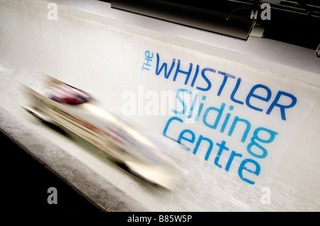 Bob-Wettbewerb im Whistler Sliding Centre Stockfoto