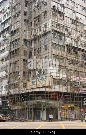 Bambus-Scaffloding auf ein Gebäude, Hong Kong Stockfoto