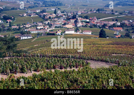 Frankreich Beaujolais Stadt Fleurie inmitten der Weinberge des Beaujolais ein Weinanbaugebiet in der Nähe von Lyon Stockfoto