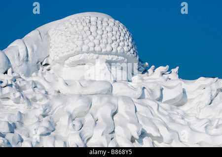 Eine Schneeskulptur der Weihnachtsmann im Schnee und Eis Schneeskulpturen-Festival im Sun Island Park, Harbin, Heilongjiang China 2009 Stockfoto