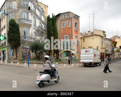 Trompe l ' oeil Wandgemälde auf Platz Edouard Adam, Montpellier, Frankreich, Europa Stockfoto