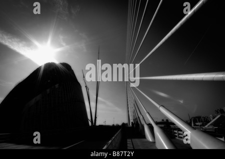 Gebäude "Agora" und 'L'Assut de l ' oder' Brücke (beide von Santiago Calatrava). Stadt der Künste und Wissenschaften Komplex. Valencia. Spanien. Stockfoto