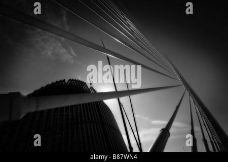 Gebäude "Agora" und 'L'Assut de l ' oder' Brücke (beide von Santiago Calatrava). Stadt der Künste und Wissenschaften Komplex. Valencia. Spanien. Stockfoto