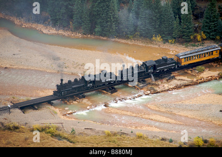 Luftaufnahme von Durango Silverton Dampfzug Colorado USA Stockfoto