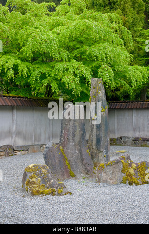 Woodinville, WA geharkt Sand und Stein in den Zen-Garten des Heiligtums Welch Stockfoto