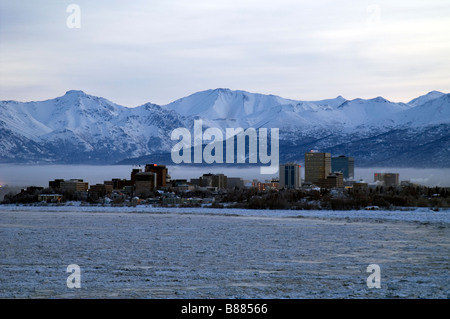 Anchorage Alaska Skyline Gompertz Kanal Erdbeben Park Chugach Mountains USA Nordamerika Stockfoto