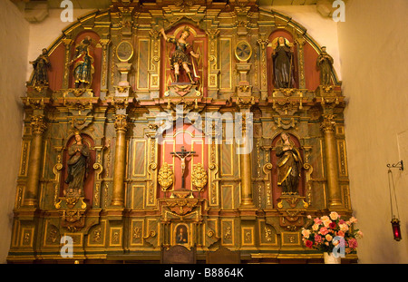 Kapelle Altar Details Statuen Christus Mission Dolores Saint Francis De Assis kunstvollen Schnitzereien San Francisco Kalifornien Stockfoto