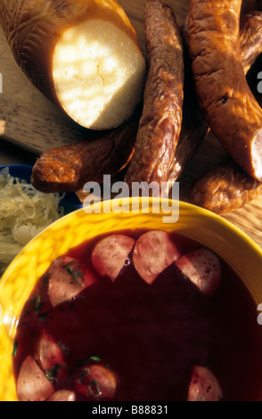Osteuropa Polen Tatra Gebirge Zakopane geräucherter Käse und Wurst auf dem Markt Stockfoto