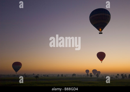 Viel heiße Luftballons fliegen über der Wüste bei Sonnenaufgang Ägypten Nahost Stockfoto