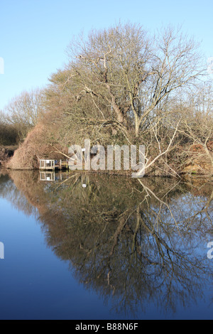 Wasser Reflexion Flusstal am Fluss Bäume Wald Medway gehen Fluss Medway Yalding Kent uk Stockfoto