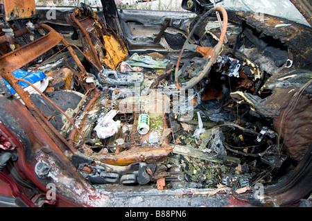 Autoinnenraum ausgebrannt Stockfoto