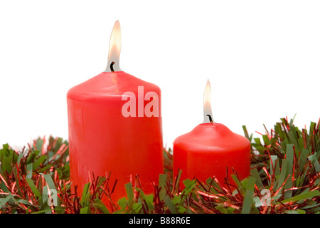 Rote Kerzen Weihnachten auf ein weißer Hintergrund Stockfoto