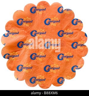 Zitrusfrucht-Wrapper aus Spanien - geformte Runde orange Tissue-Papier. Stockfoto