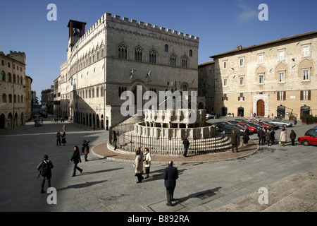 Piazza IV Novembre Platz & Brunnen Fontana Maggiore, Perugia, Umbrien, Italien Stockfoto