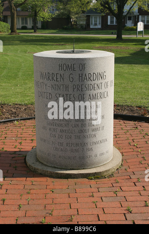 Memorial Marker an Präsident Warren G Harding Haus Marion Ohio Stockfoto