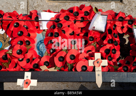 Mohn Kränze in Rhosneigr Dorf, Anglesey, Nordwales Stockfoto