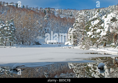 Gefrorene Loch Eilein Rothiemurchus, Aviemore Cairngorm Highland Schottland SCO 2108 Stockfoto