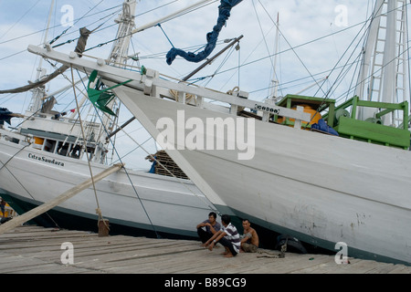 Schoner im Hafen von Paotere, in der Nähe von Makassar (Sulawesi - Indonesien). Goélettes Dans le port de Paotere, Près de Makassar. Stockfoto