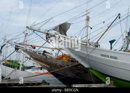 Schoner im Hafen von Paotere, in der Nähe von Makassar (Sulawesi - Indonesien). Goélettes Dans le port de Paotere, Près de Makassar. Stockfoto