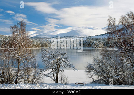 Die Cairngorm Berge von gefrorenen Loch ein Eilein in den Ausläufern des Schnees bedeckt Nationalpark.   SCO 2114 Stockfoto