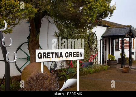 Old Blacksmiths Shop  Gretna Green Sign Hochzeitslocation, Dumfriesshire, Schottland, Großbritannien Stockfoto