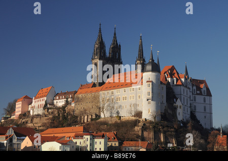 Turmspitzen der Meißner Dom Dom und Albrechtsburg Burg mit Blick auf die Stadt Stockfoto