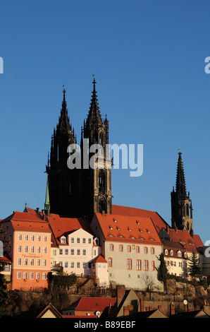 Turmspitzen der Meißner Dom Dom und Albrechtsburg Burg mit Blick auf die Stadt Stockfoto