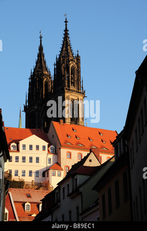 Turmspitzen der Meißner Dom Dom und Albrechtsburg Burg mit Blick auf die Stadt Stockfoto