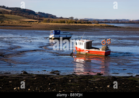 Boote im Schlamm bei Ebbe, Montrose Basin, Angus, Schottland Stockfoto