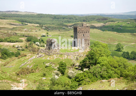 Dolwyddelan Burg liegt auf einem Hügel mit Blick auf die A470 Straße in der Nähe von Dolwyddelan Dorf in Conway County im Norden von Wales. Stockfoto