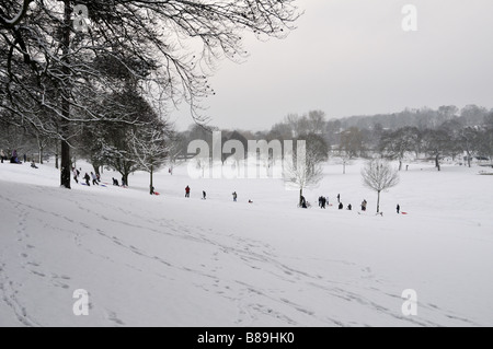 Rodeln und spielen in Gadebridge Park Hemel Hempstead Stockfoto