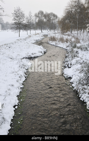 Kreide Strom Gade Fluss im Winter. Gadebridge Park Hemel Hempstead UK Stockfoto