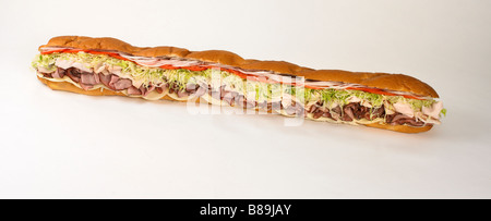 3 ft amerikanischen Deli Partei Sub Sandwich Salat Tomate Zwiebel Brot Stockfoto