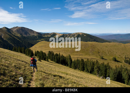 einzigen männlichen Backpacker auf Bowen Gulch Bäcker Gulch Trail nach Kreuzung kontinentale Wasserscheide in nie Sommer Wildnis colorado Stockfoto