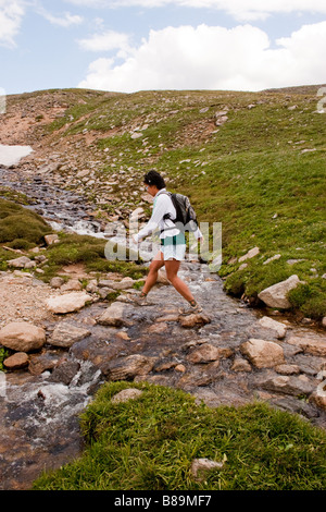 Frauen Trail verläuft und über Flattop Mountain im Rock National Park und überquert einen Stream. Stockfoto