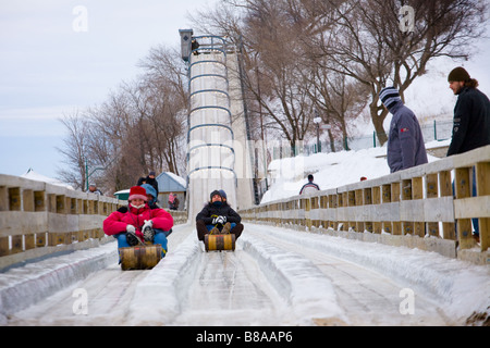 Rodel-Folie am Terrasse Dufferin alte Stadt Quebec City, Kanada Stockfoto