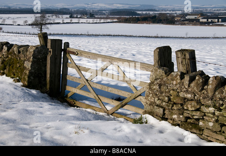 Bauernhof Tor Winterszene Stockfoto