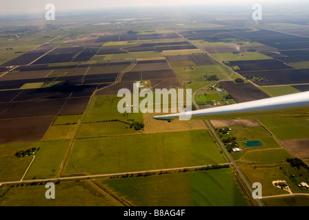 Segelflugzeug Flugzeug Blick aus Cockpit über ländlichen Texas Stockfoto