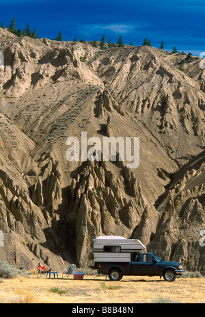 Camping Hoodoos, Chilcotin-River-Gebiet, in der Nähe von Farewell Canyon, British Columbia, Kanada Stockfoto