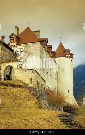 Chateau de Gruyeres in Gruyères im Kanton Freiburg Schweiz Stockfoto