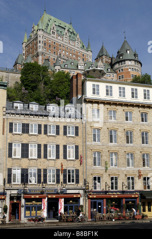 Château Frontenac & Quartier Petit Champlain, Quebec Stadt, Quebec, Kanada Stockfoto