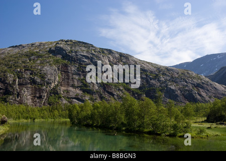 Storskogelva Fluss auf dem Weg von Lakshola nach Rago Nationalpark, Sørfold, Nordland, Norwegen Stockfoto