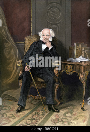 US-Präsident Martin Van Buren im Weißen Haus. Handcolorierte Stahlstich Stockfoto