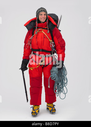 Mann Professional Bergsteigen Ausrüstung Studio Stockfoto