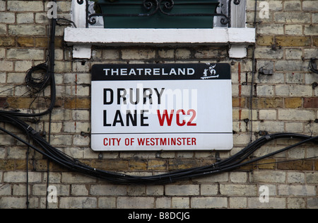 Straßenschild für Drury Lane, Westminster, London.  Jan 2009 Stockfoto