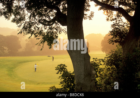 am frühen Morgen Runde Golf, Golf paar, Cheshire, England, UK Stockfoto