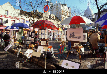 Künstler in Place de Tetra, Montmartre, Paris, Frankreich Stockfoto