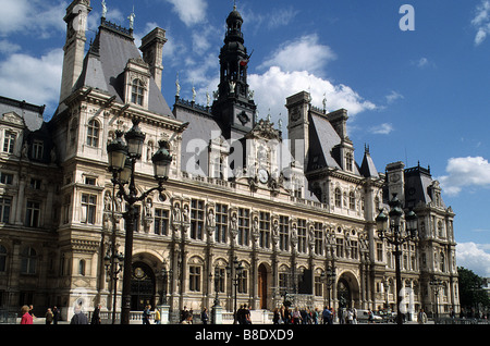 Paris, Hôtel de Ville, Rathaus, Teil der wichtigsten Höhe aus dem Nordwesten. Stockfoto