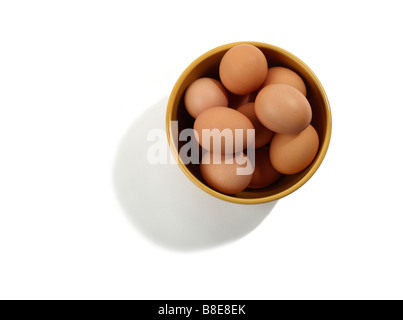 Schüssel mit braunen Bio-Eiern Stockfoto