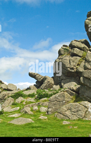 Hound Tor auf Dartmoor mit dem Finger aus Granit. Dartmoor-Landschaft, Stockfoto